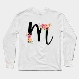 Letter M With Watercolor Floral Wreath Long Sleeve T-Shirt